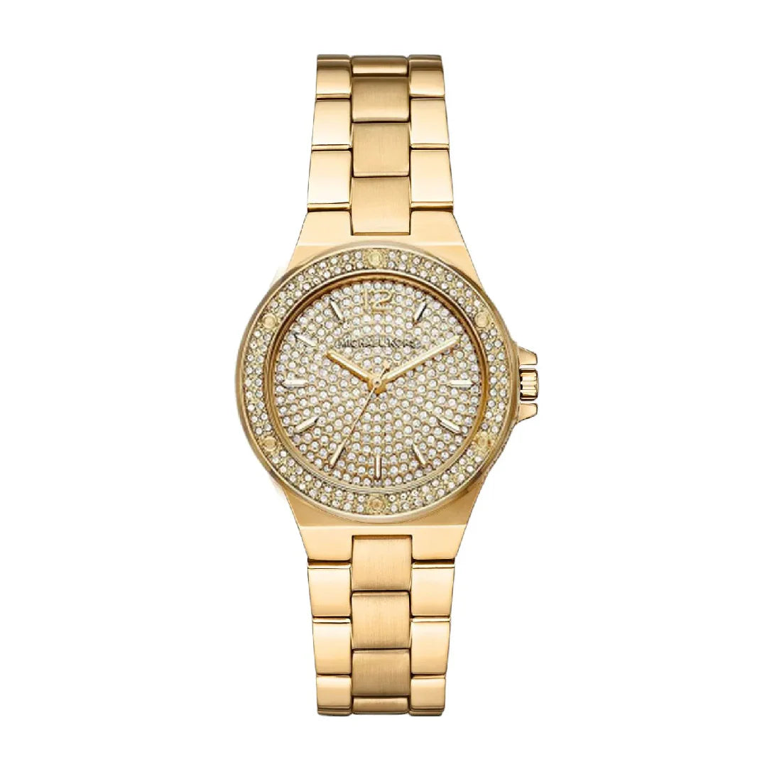 Michael Kors Lennox gold women's watch with crystal-set dial and three-hand movement