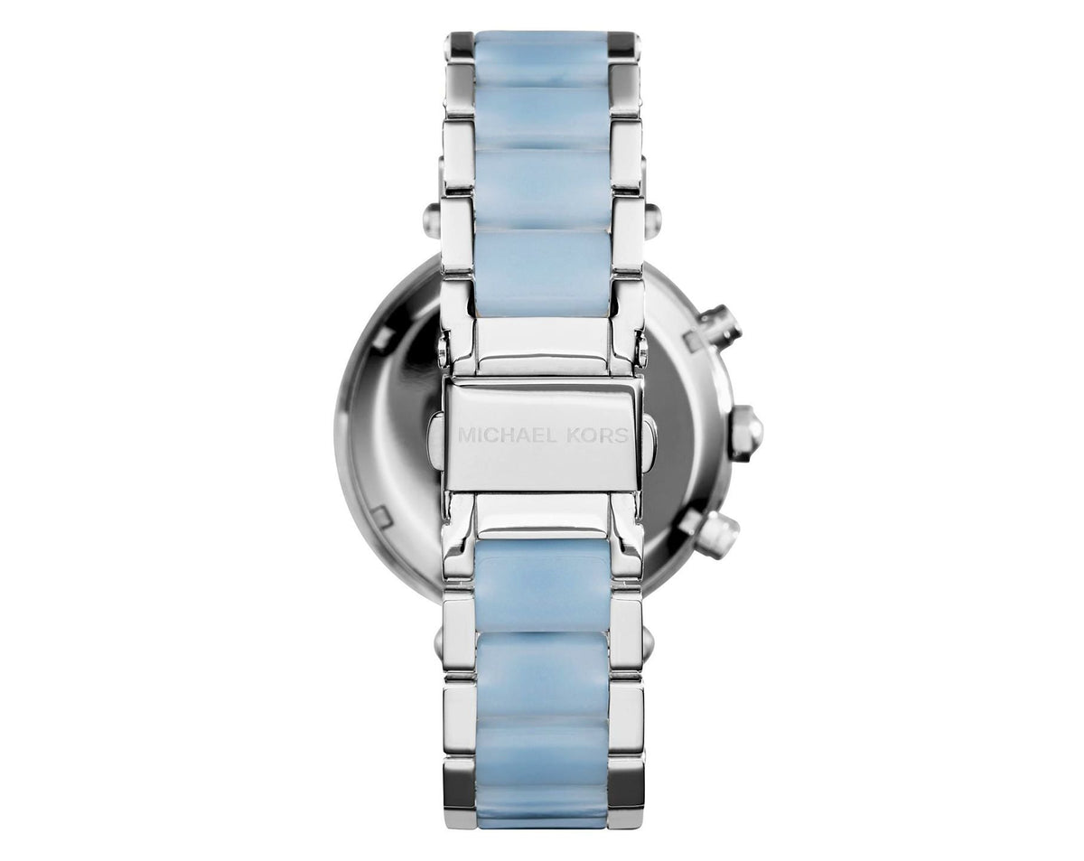 Michael Kors Parker White Dial Silver and Blue Acetate Women's Watch - MK6138