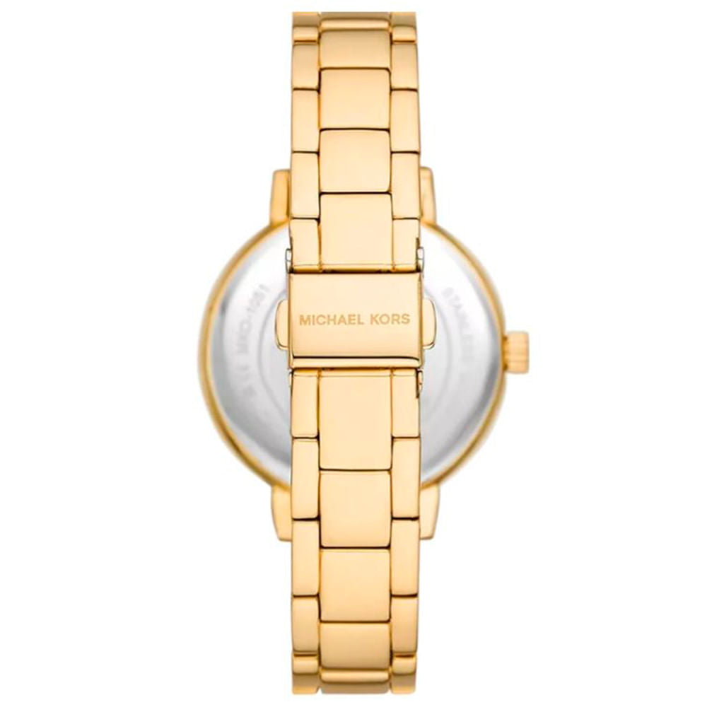 Michael Kors Sofie caseback view with gold bracelet strap detail