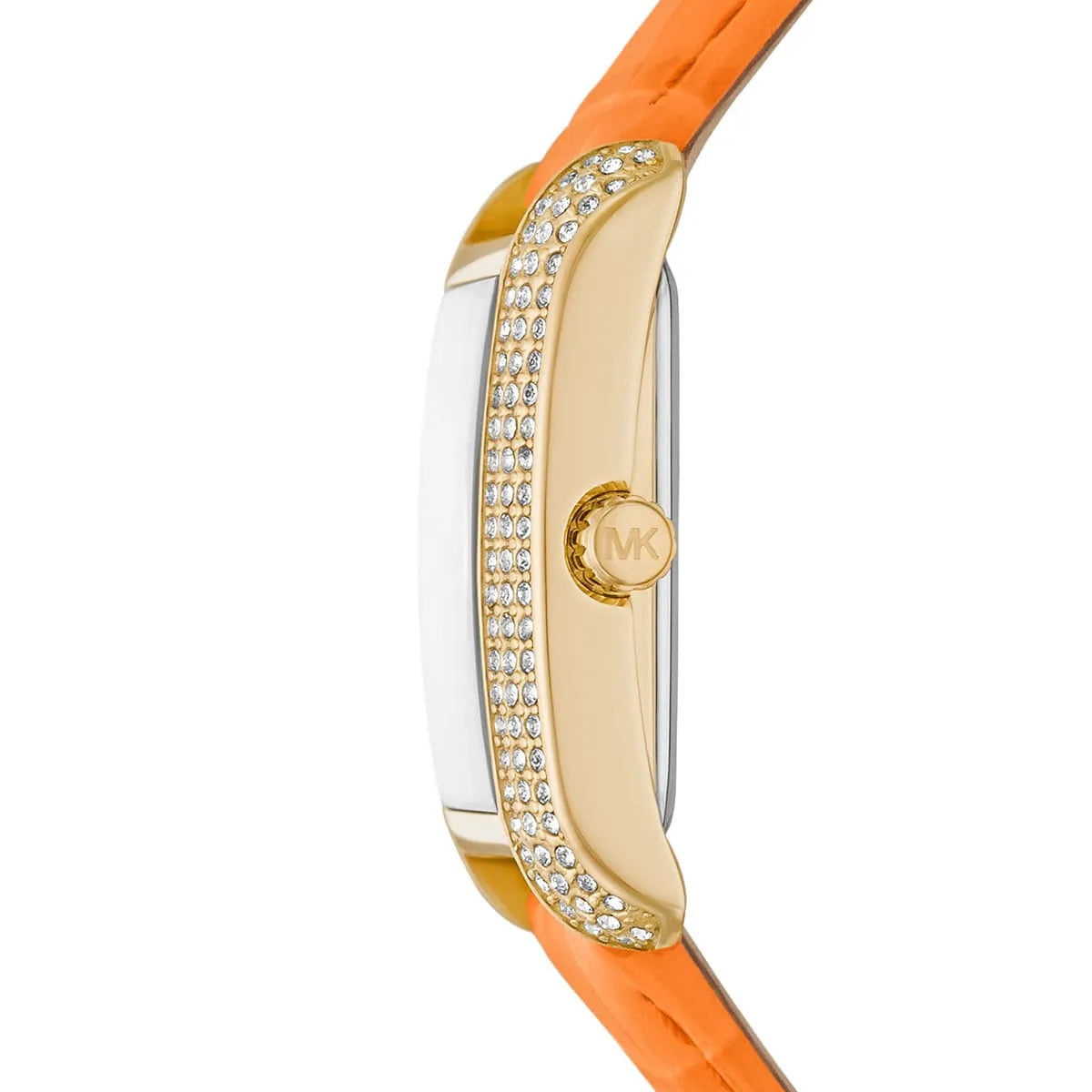Michael Kors Emery Pavé Gold-Tone and Orange Leather Strap Women's Watch - MK2983