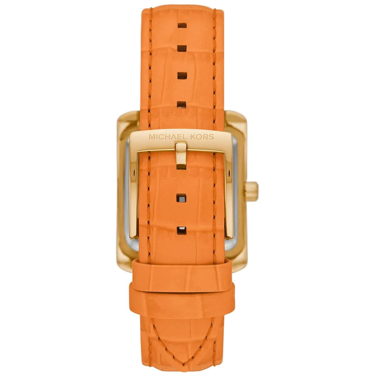Michael Kors Emery Pavé Gold-Tone and Orange Leather Strap Women's Watch - MK2983