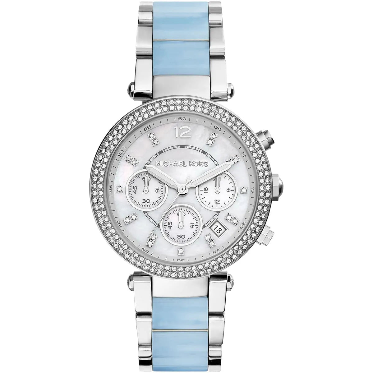 Michael Kors Parker White Dial Silver and Blue Acetate Women's Watch - MK6138
