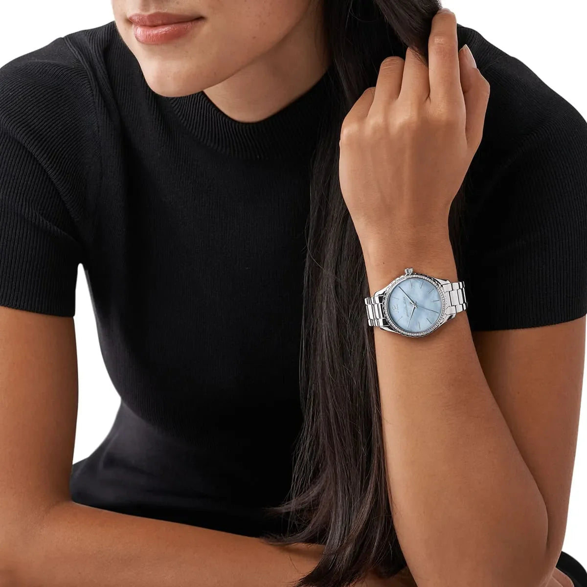 Michael Kors Layton Crystal Blue Dial SIlver Women's Watch - MK6847