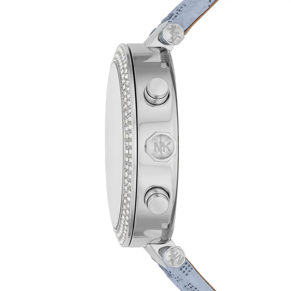 Michael Kors Parker Chronograph White Dial Blue Genuine Leather Women's Watch - MK6936