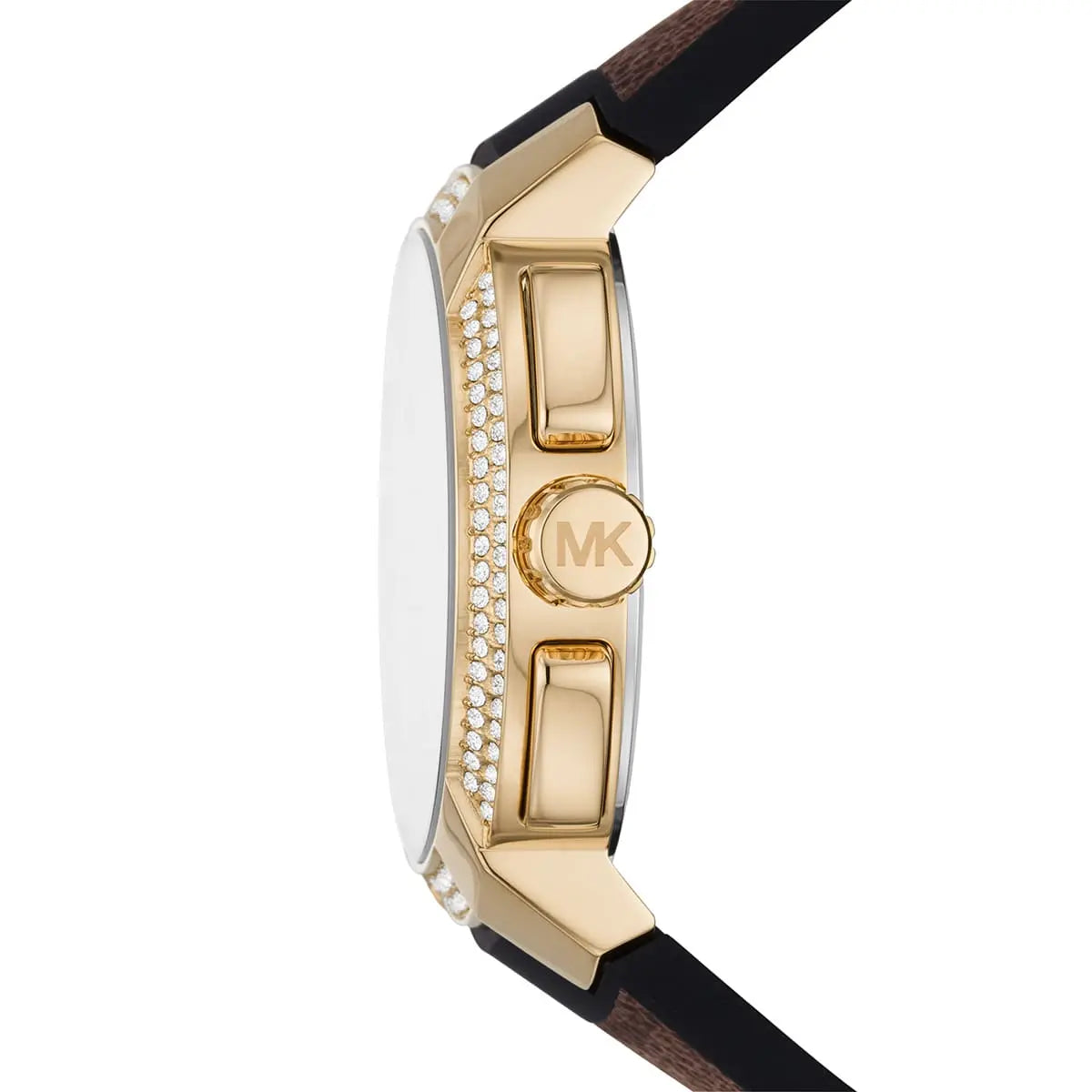 Michael Kors Sidney Logo Pattern Dial Brown Genuine Leather Women's Watch- MK6948