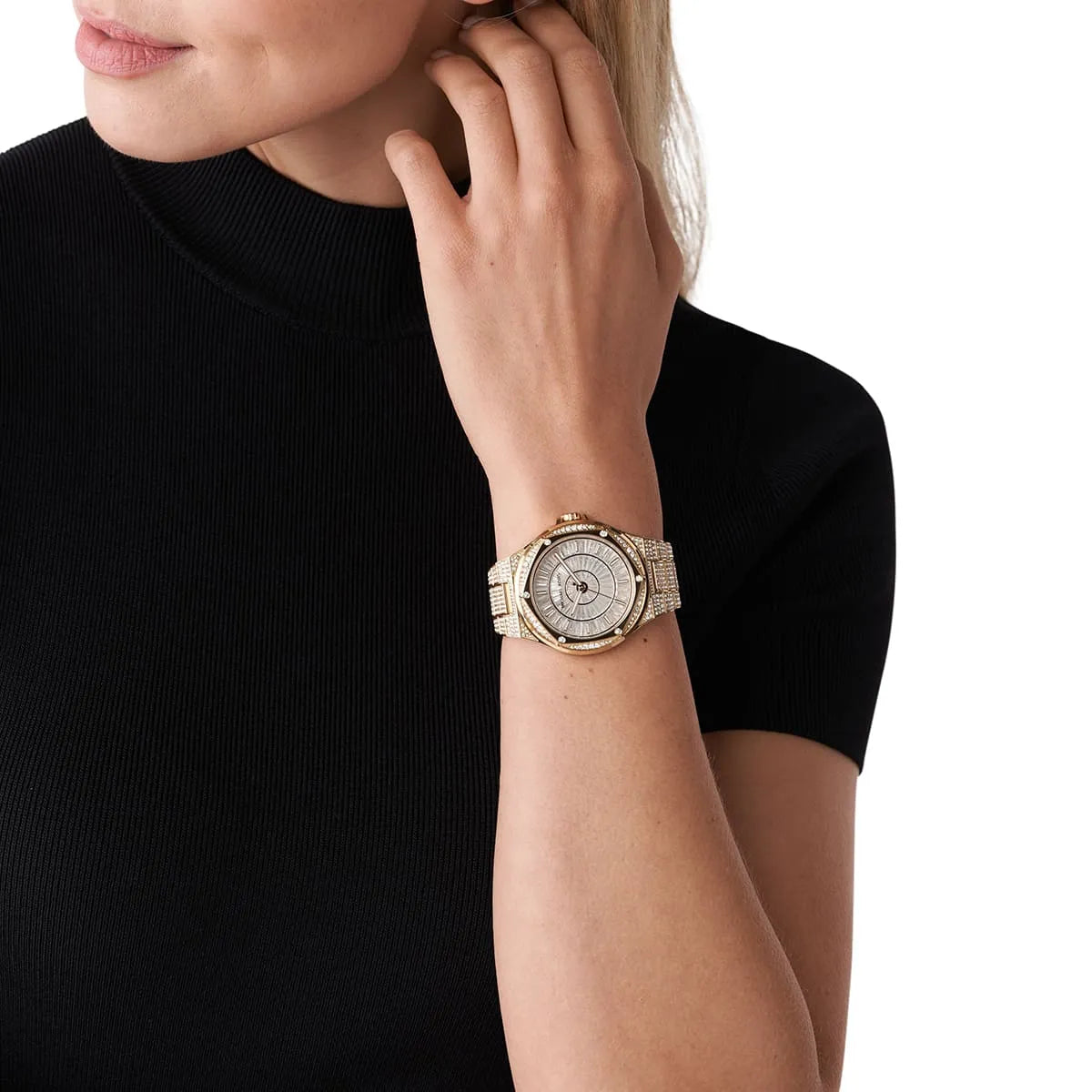 Michael Kors Oversized Lennox Pavé Gold-Tone Watch MK6991