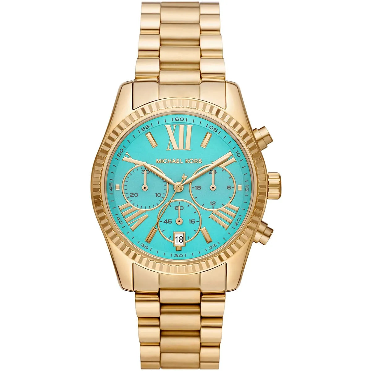Michael Kors Lexington Chronograph Turquoise Enamel Dial Gold Women's Watch - MK7216