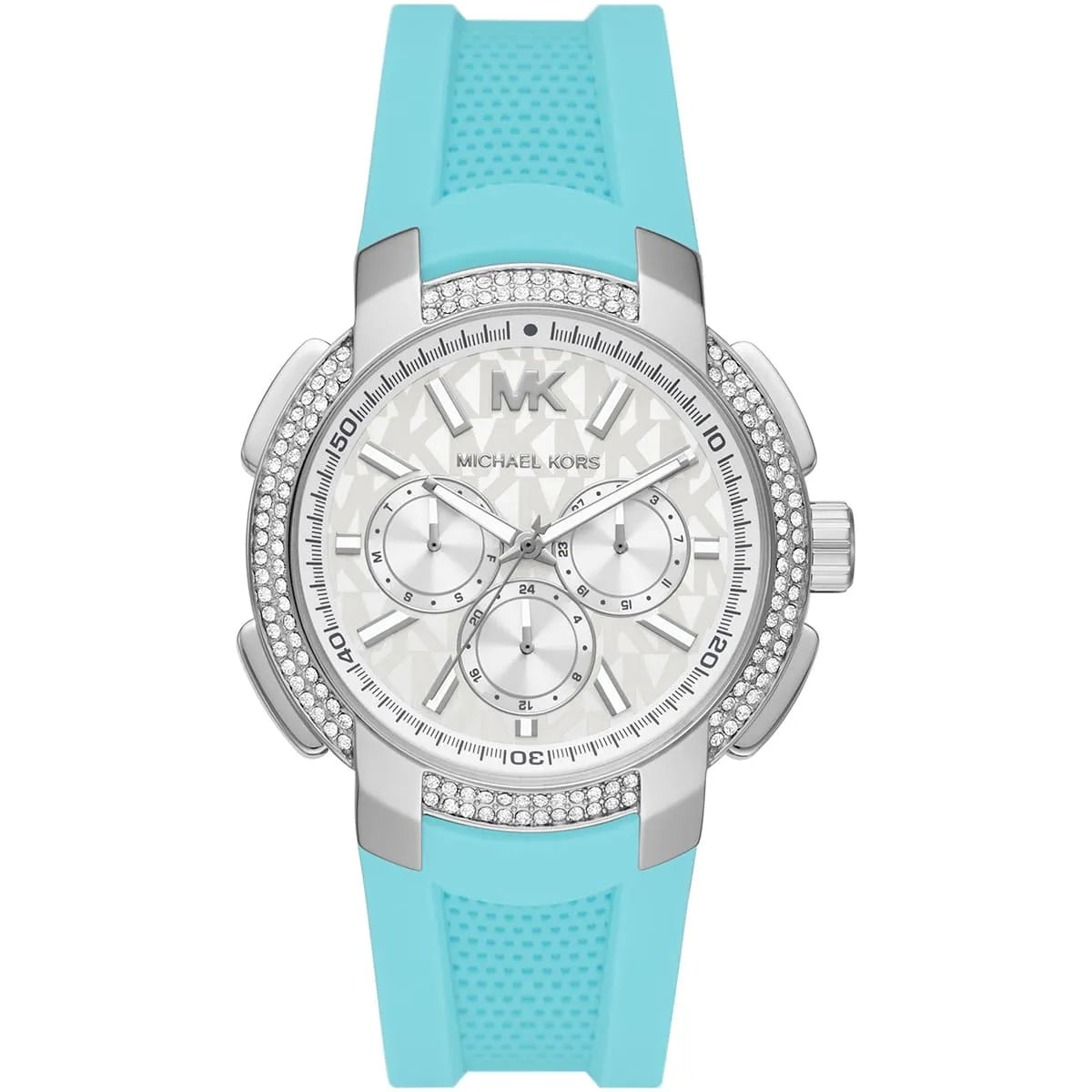 Michael Kors Oversized Sidney Pavé Silver-Tone and Turquoise Silicone Women's Watch - MK7246