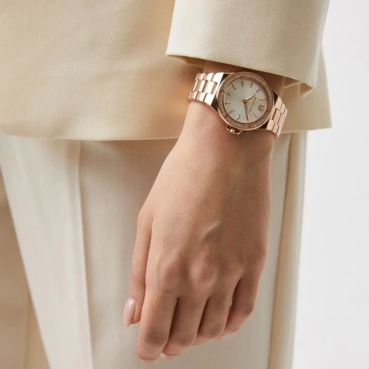 Michael Kors Mini-Lennox Pavé White Dial Rose Gold Women's Watch - MK7279