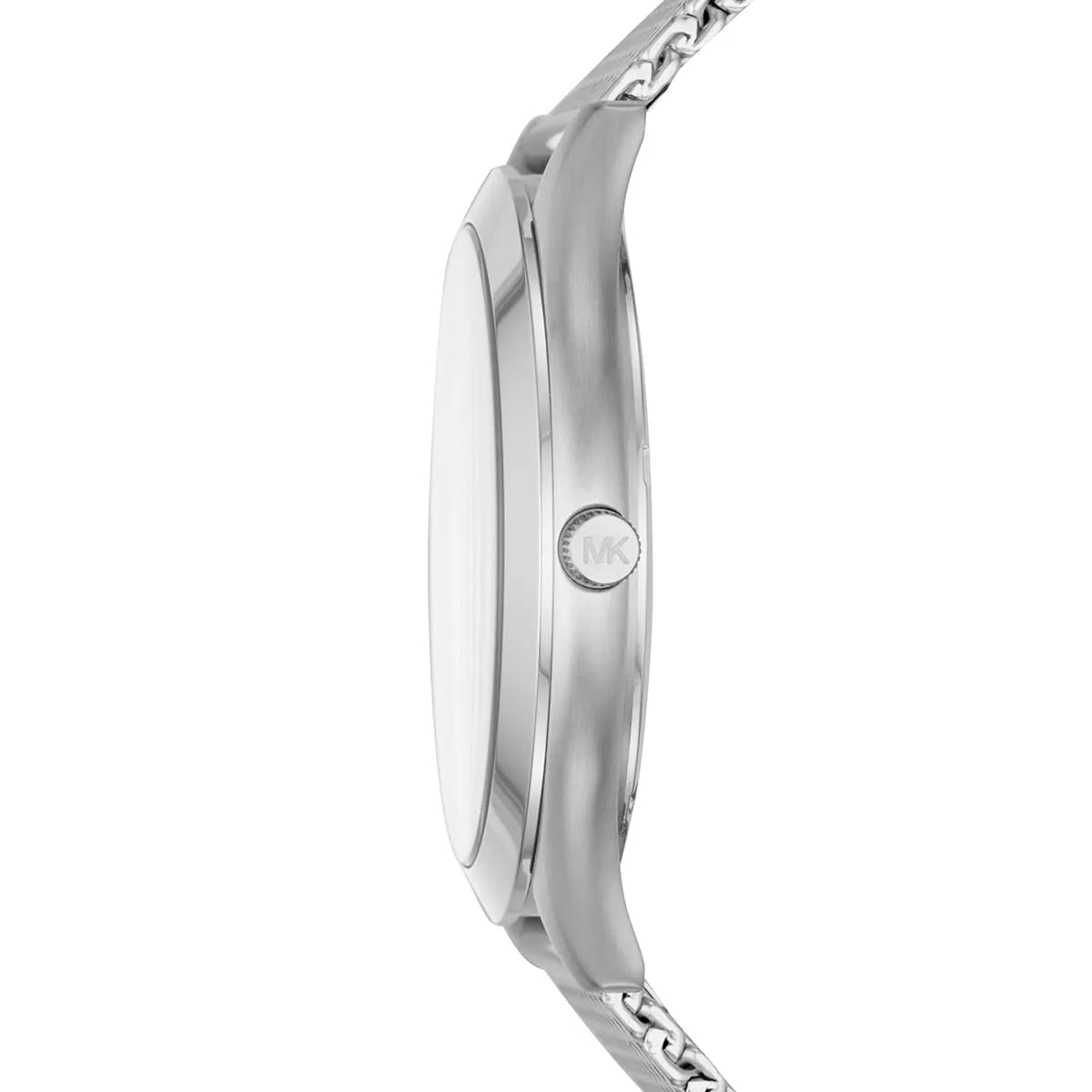 Michael Kors Slim Runway watch side profile with silver-tone stainless steel case