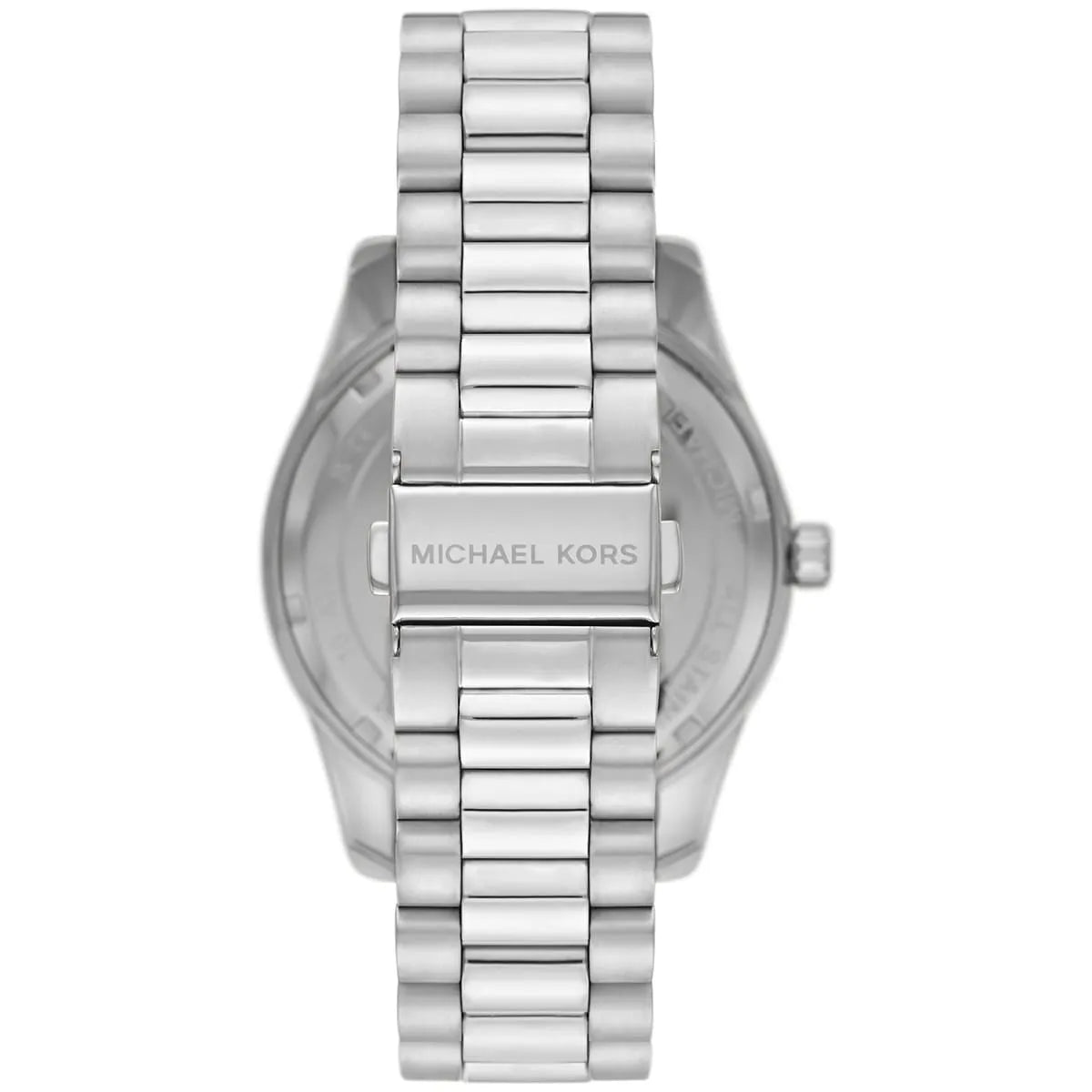 Michael Kors Lexington MK8946 caseback showing silver-tone stainless steel bracelet