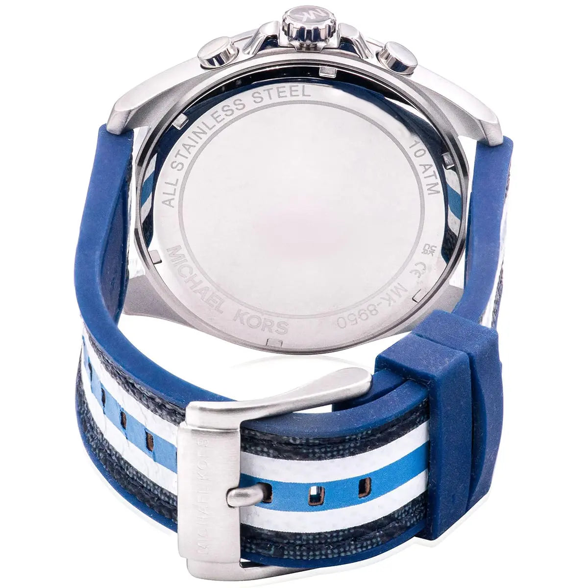 Michael Kors Brecken Chronograph Navy Blue Dial PVC Blue/white Sporty Strap MEn's Watch - MK8950