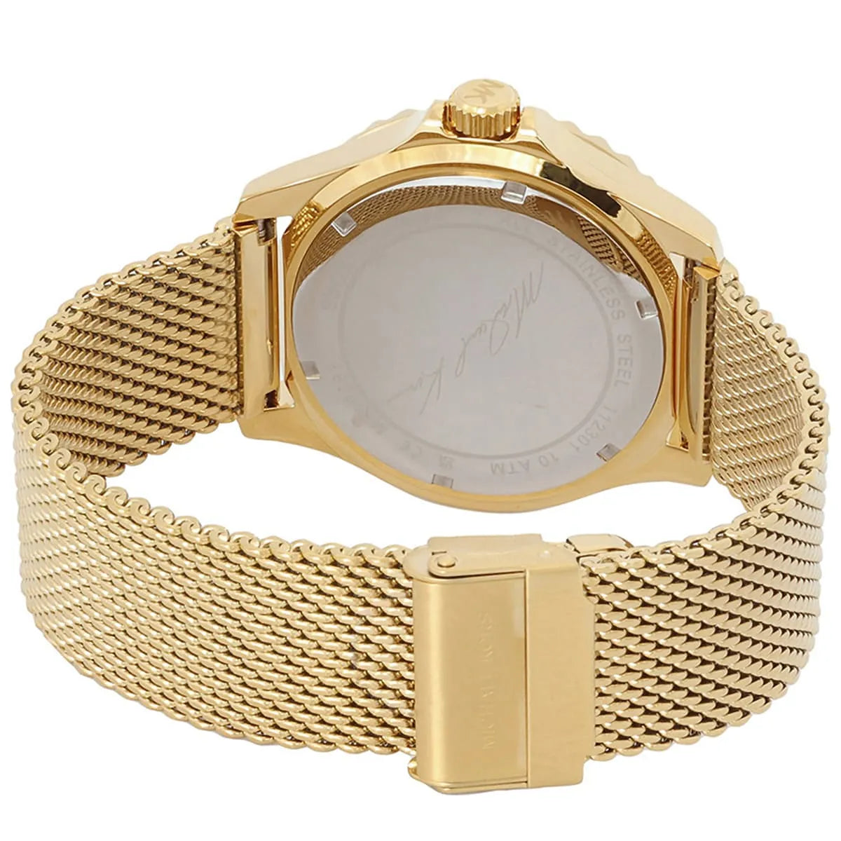 Michael Kors Everest MK9083 gold mesh strap with fold-over clasp and branding