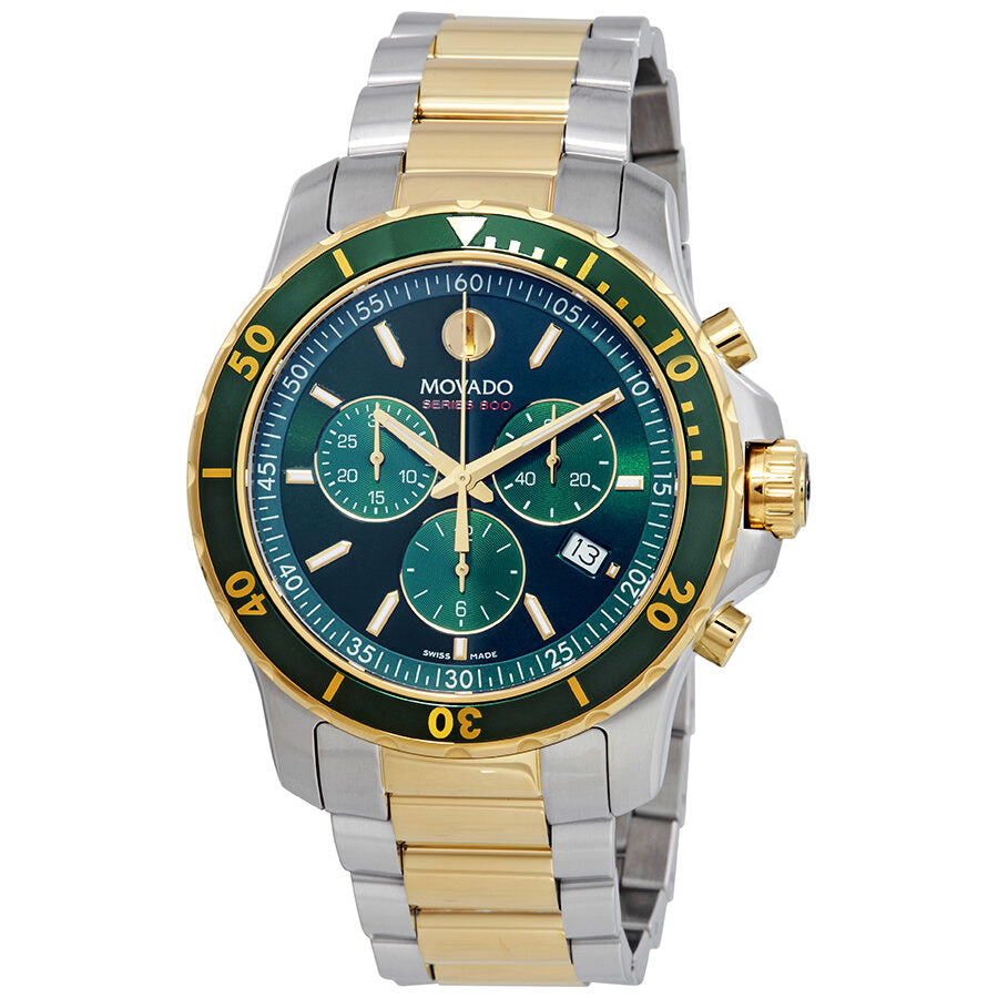 Movado 800 Chronograph Green Dial Two-tone Men's Watch #2600148 - Big Daddy Watches