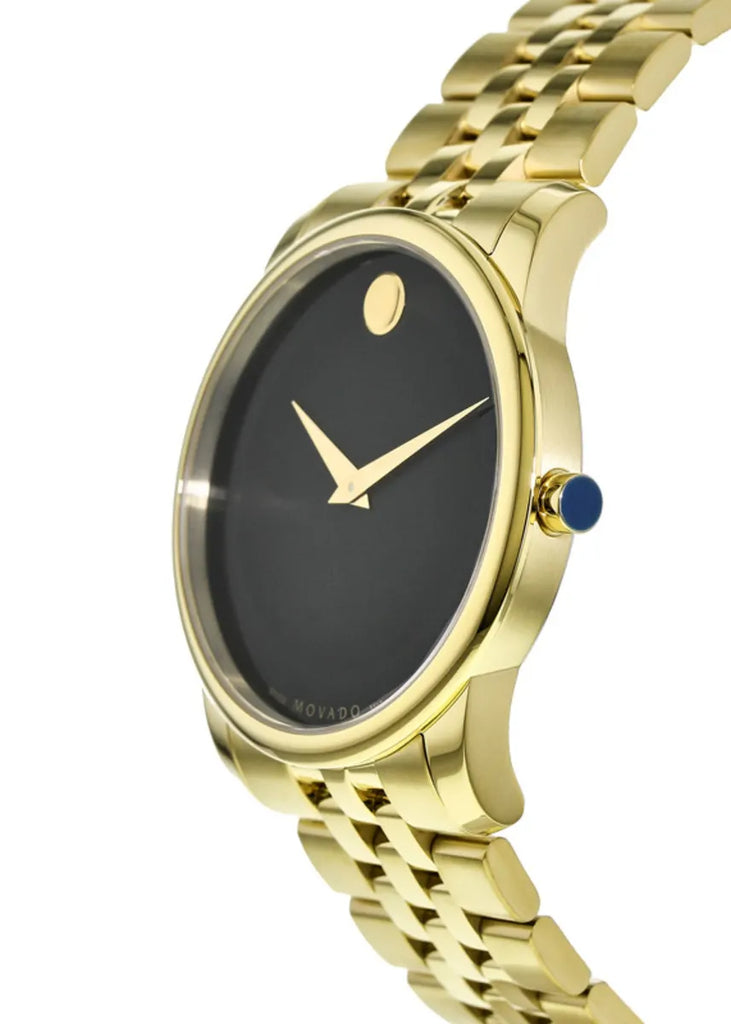 Movado Museum Black Dial Gold Steel Strap Watch For Gents - 606997