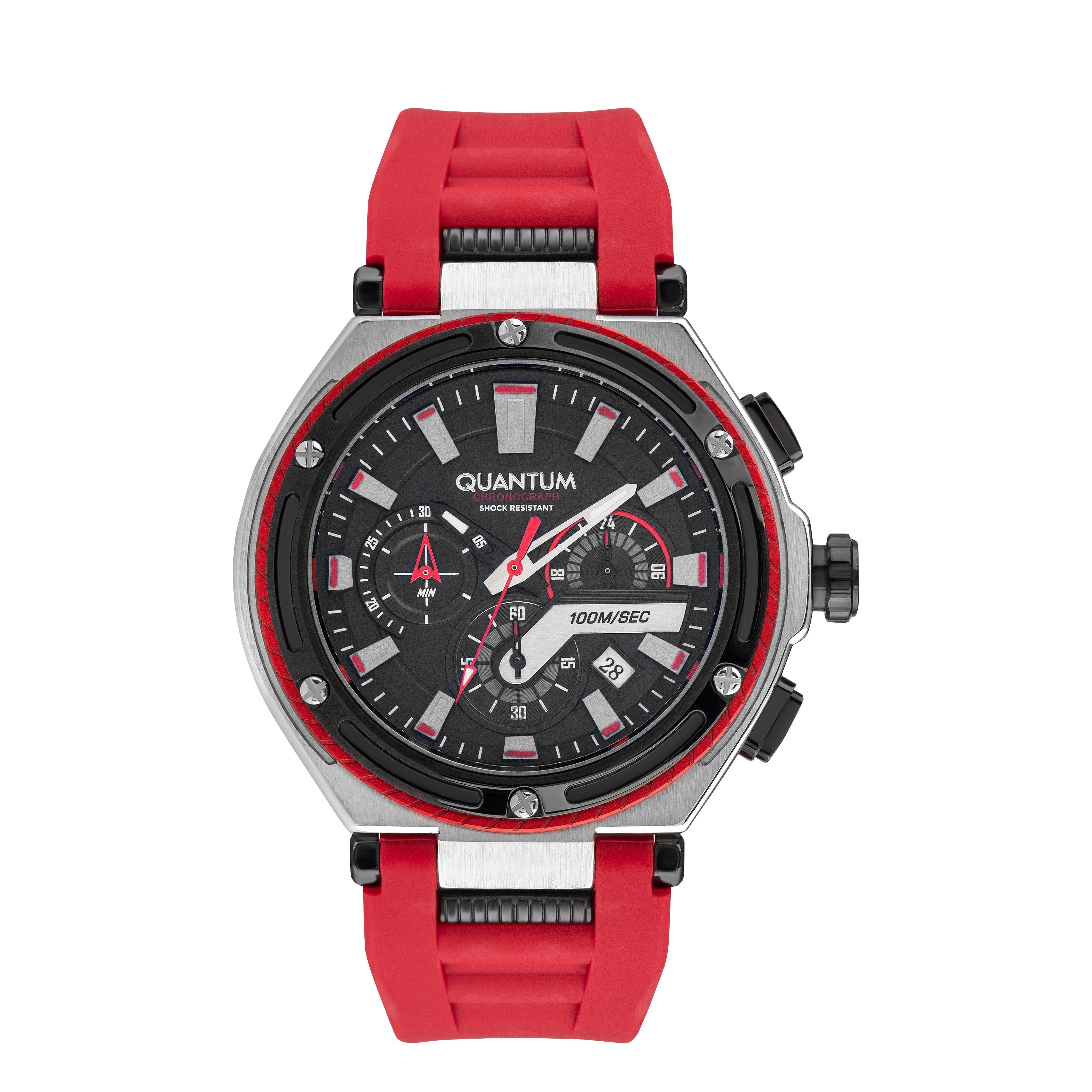 Quantum Chronograph Red Strap Black Dial Date Watch HNG1010.359