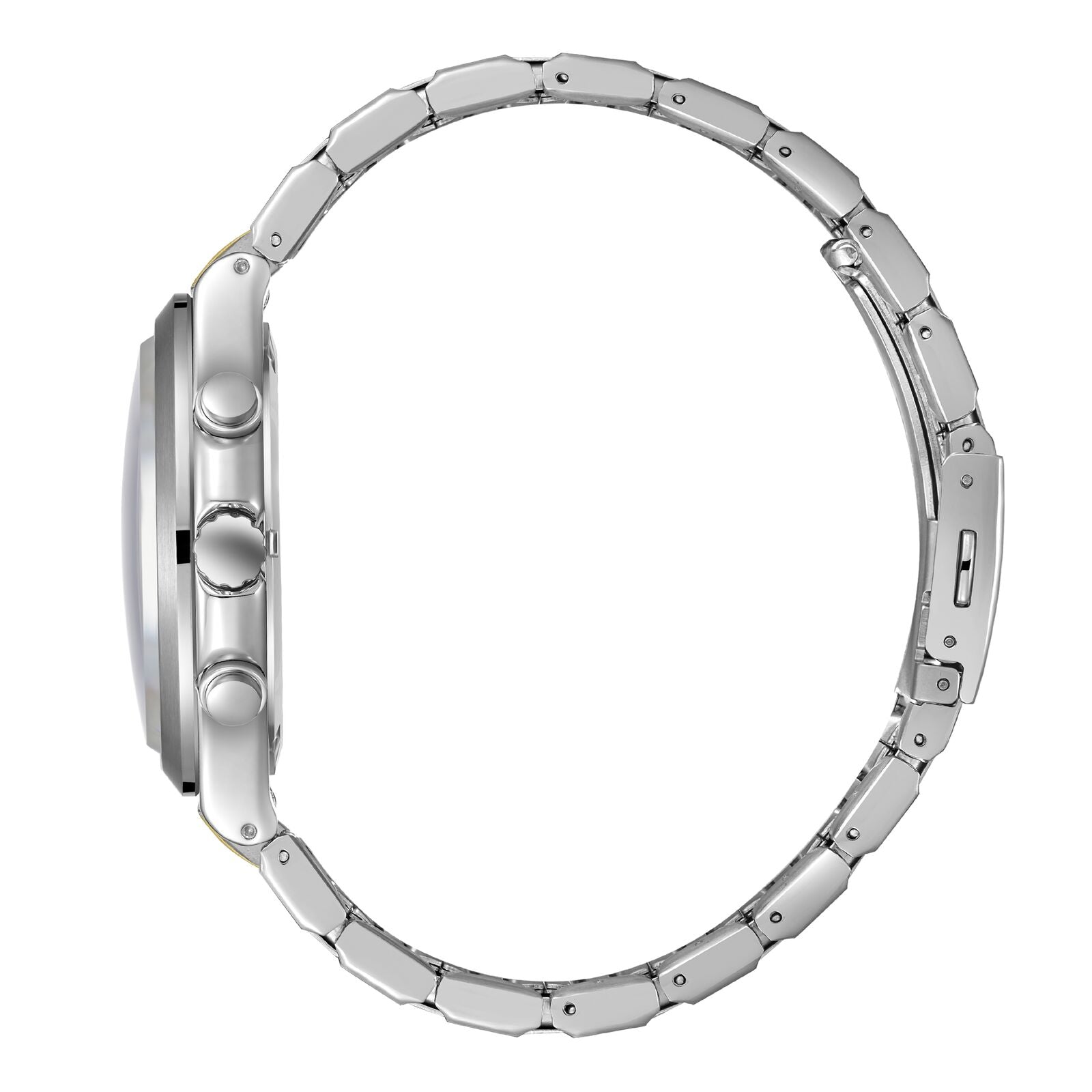 Slazenger watch side view showing chronograph pushers and two-tone bracelet construction