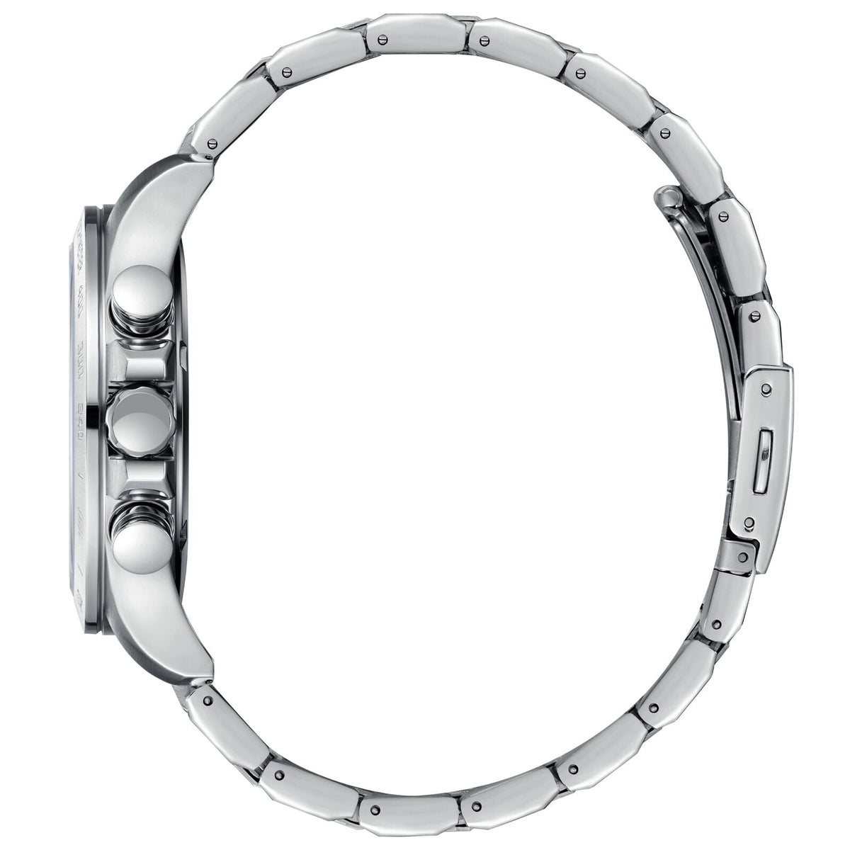 Side view of Slazenger silver stainless steel watch showing case profile and bracelet