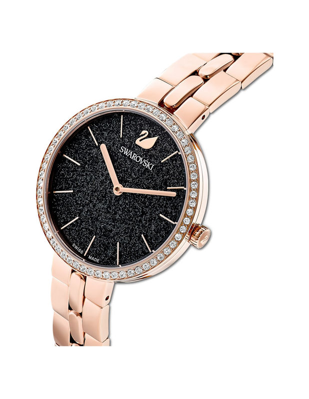 Swarovski Crystal Rose Sparkling Pave Black Dial Rose Gold Tone Women's Watch 5517797
