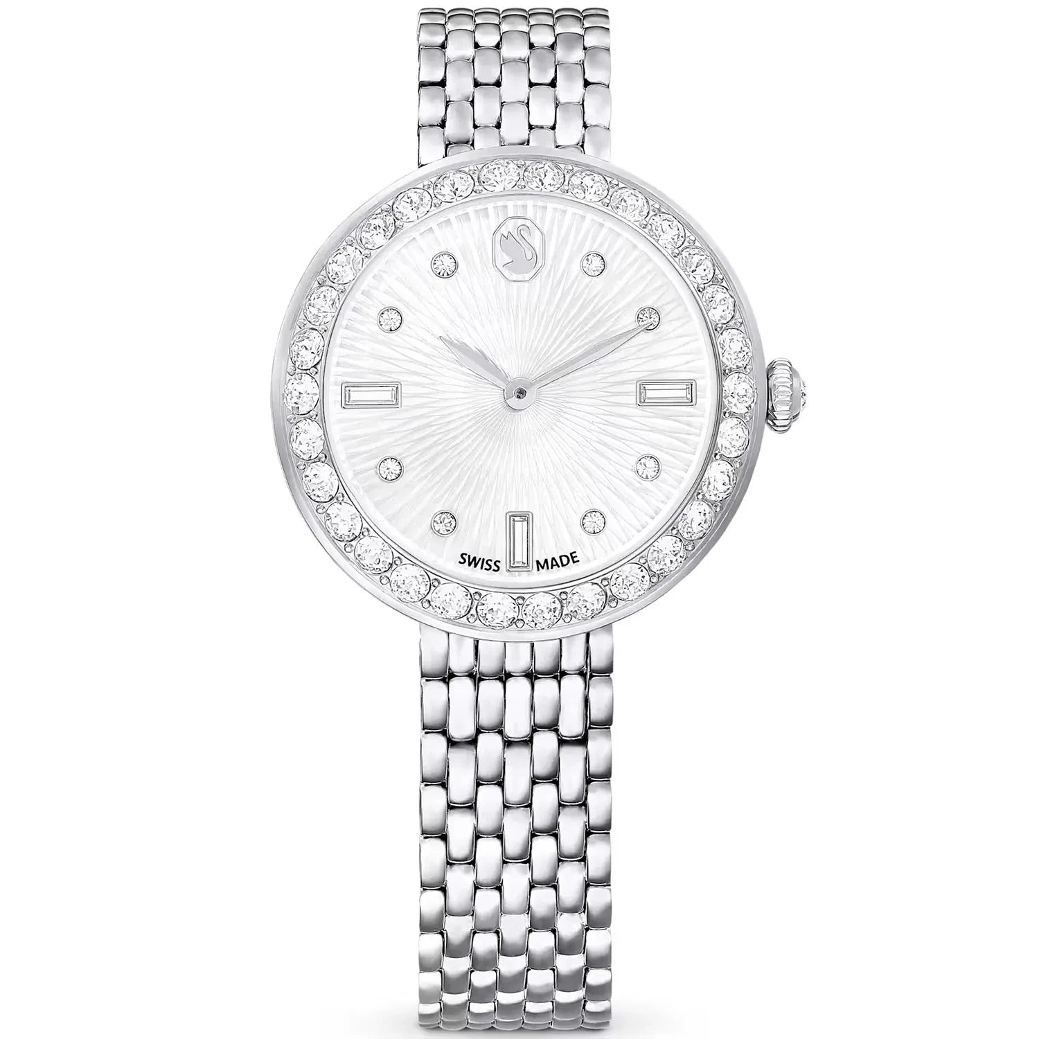 Swarovski Octea Chrono Faceted Crystal Bezel Silver Dial Silver Steel Women's Watch 5673022