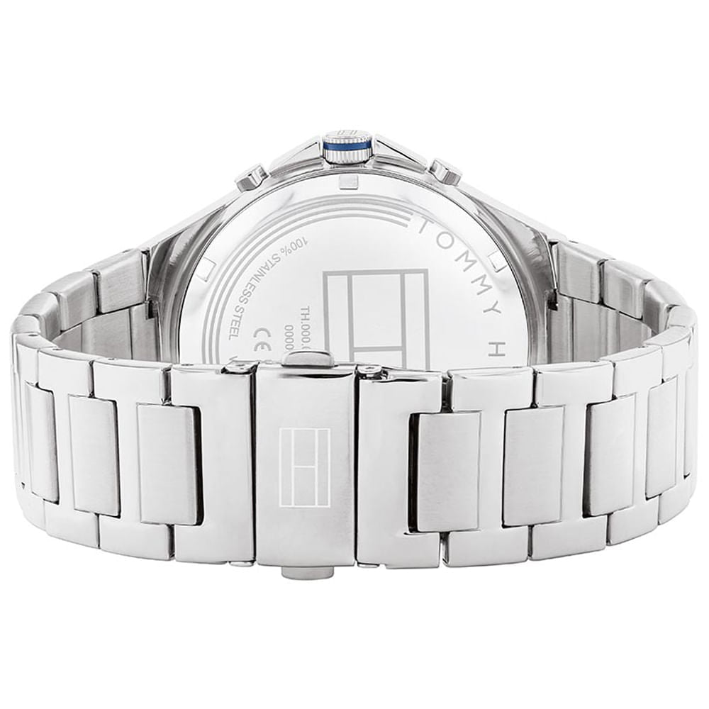 Tommy Hilfiger 1792054 case back showing silver stainless steel bracelet clasp detail