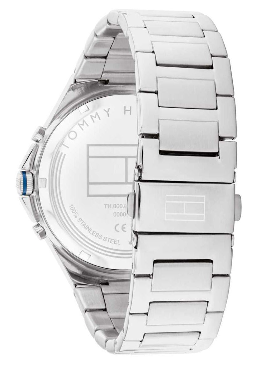 Tommy Hilfiger 1792054 side view of silver bracelet links and case profile