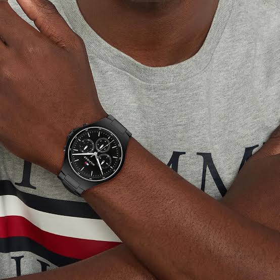 Tommy Hilfiger Justin Chronograph Black Dial Black Steel Strap Men's Watch 1792055