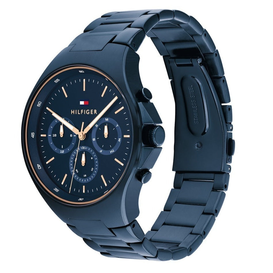 Tommy Hilfiger Justin Chronograph Blue Dial Blue Steel Strap Men's Watch - 1792058