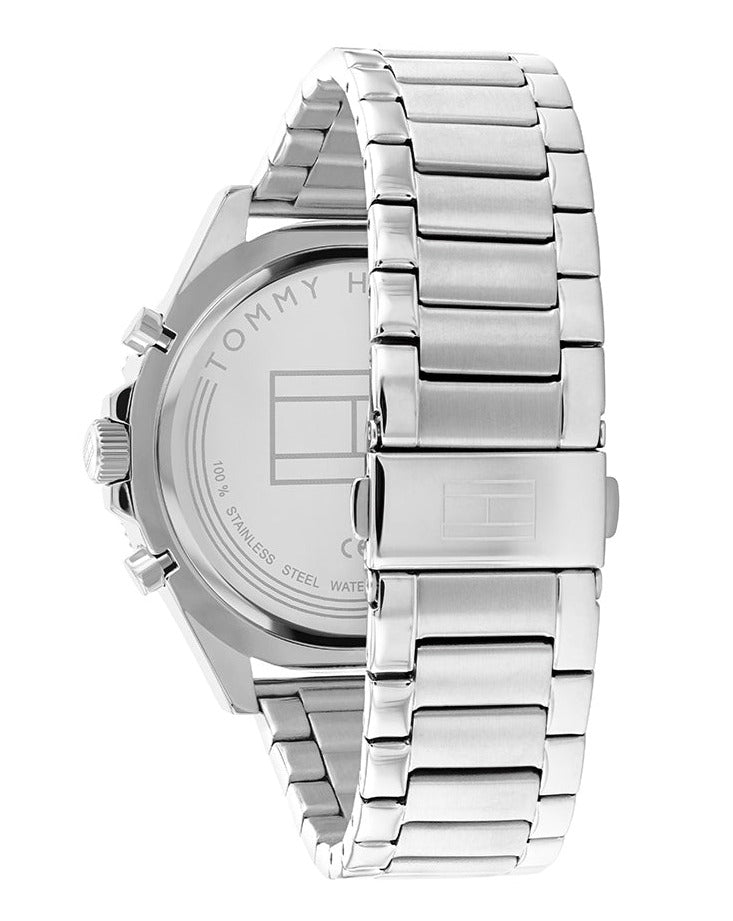 Side profile of Larson multifunction watch with silver steel bracelet
