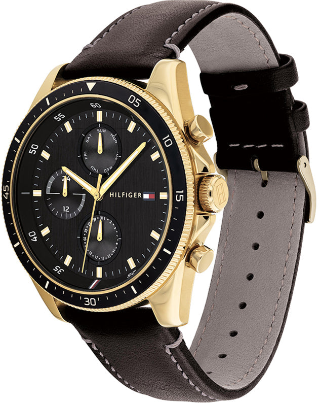 Tommy Hilfiger Parker Chronograph Black Dial Brown Leather Strap Watch For Men - 1791836