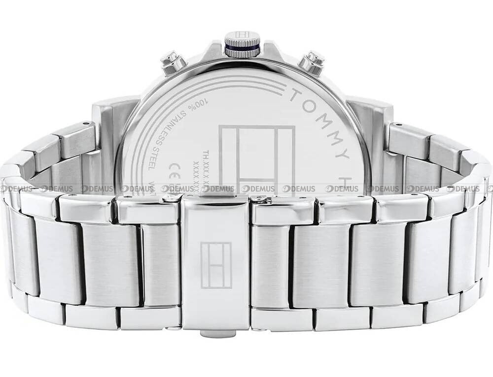 Back view of Tommy Hilfiger Tyson watch showing stainless steel case back and bracelet clasp