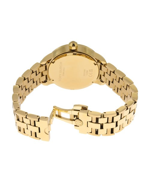 Tory Burch TBW1053 caseback showing gold stainless steel bracelet clasp