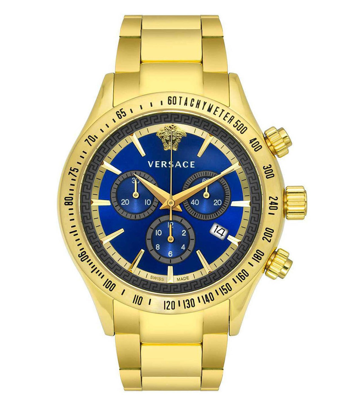 Versace Chronograph Classic blue dial men's watch with gold-tone case and bracelet