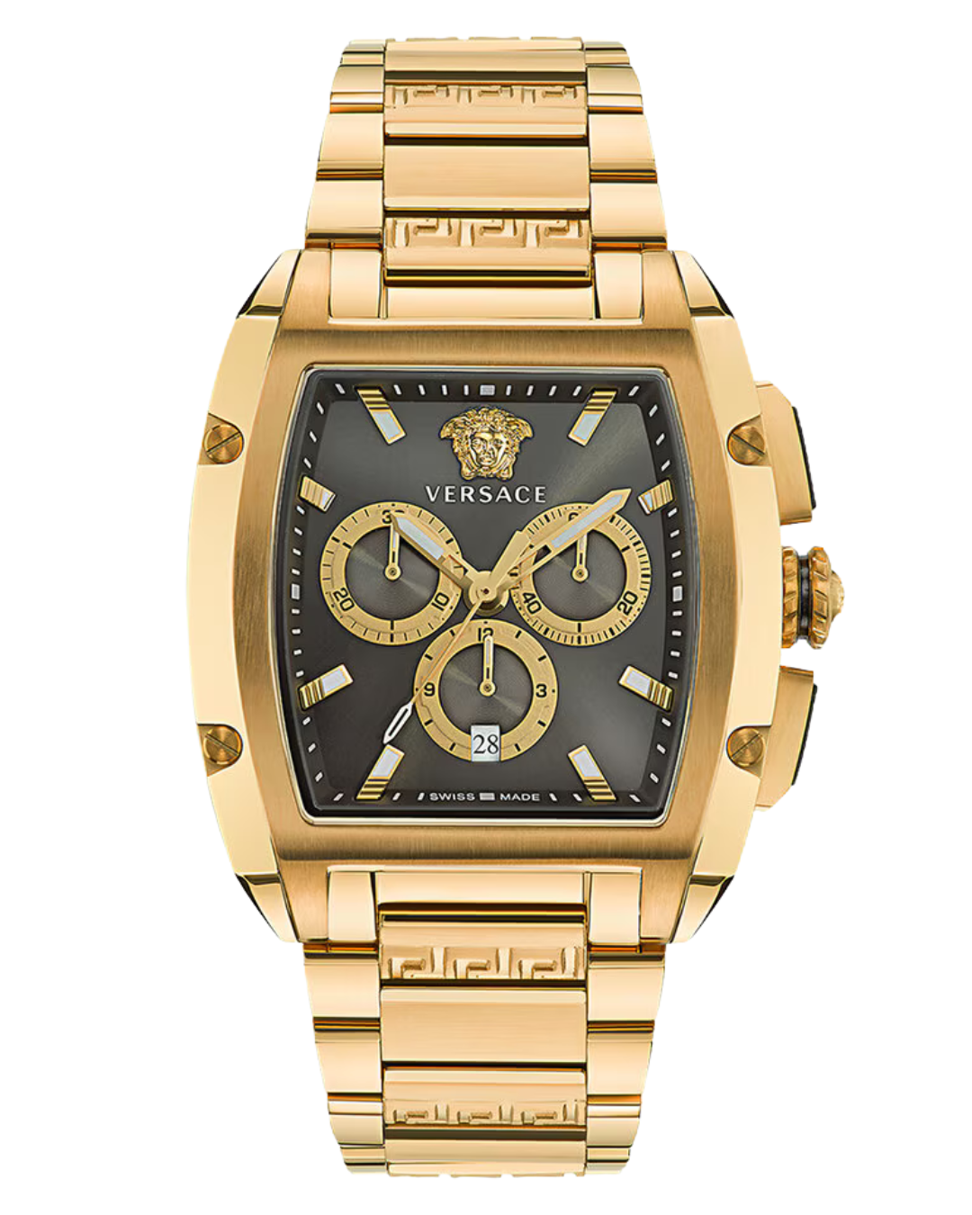 Versace Dominus Chronograph Black Dial Gold Steel Strap Watch For Men - VE6H00523