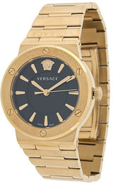 Versace Greca Black Dial Gold Steel Strap Women's Watch - VEVH00820