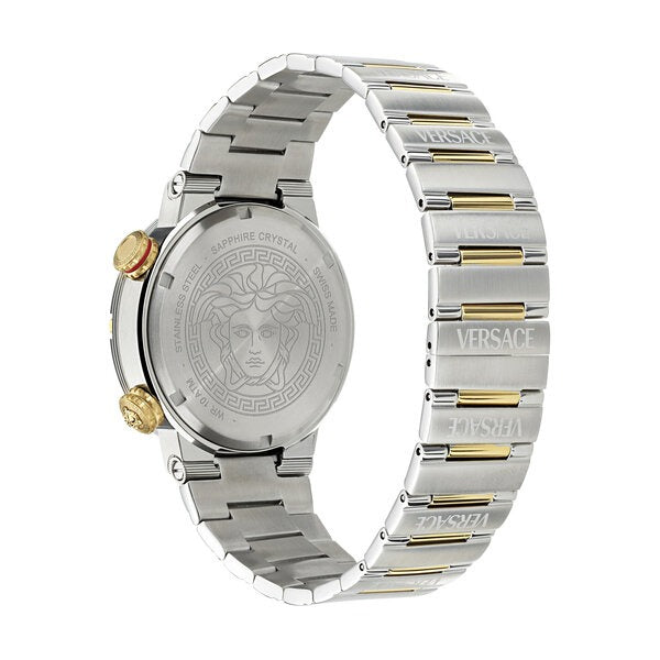 Versace Greca Logo Diver Black Dial Two-Tone Swiss Chronograph Watch - VE8G00424