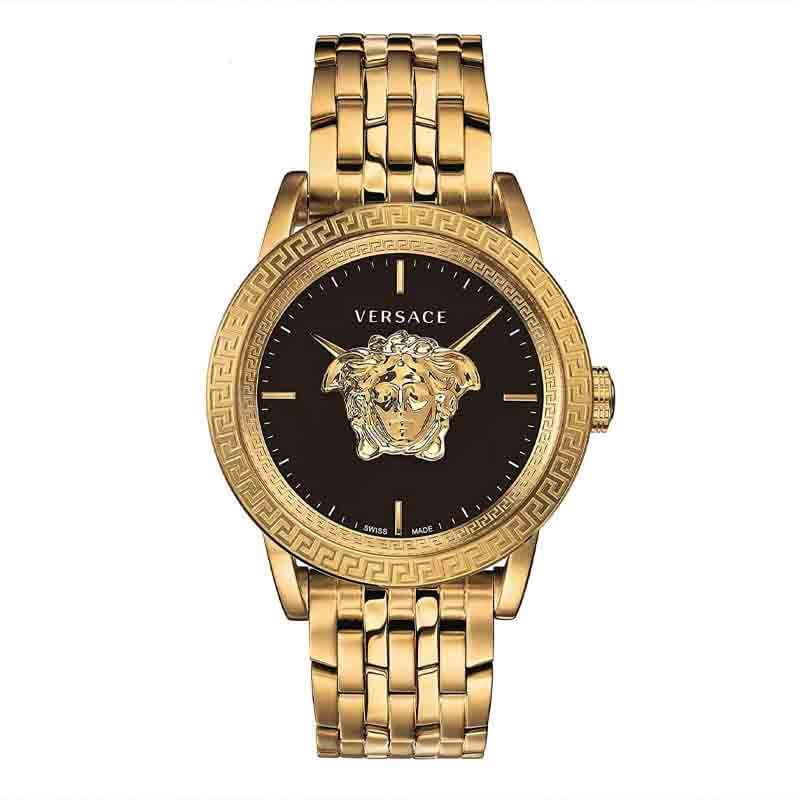 Versace Palazzo Empire gold-tone men's watch with black dial and Medusa logo