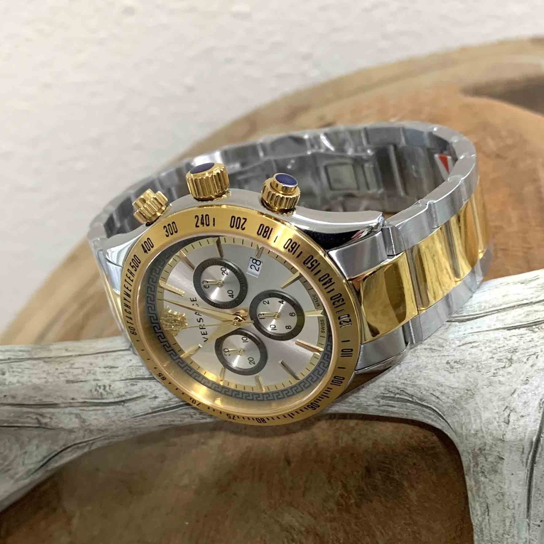 Versace Chronograph Two-Tone Stainless Silver Dial Swiss Movt Watch - VEV700519