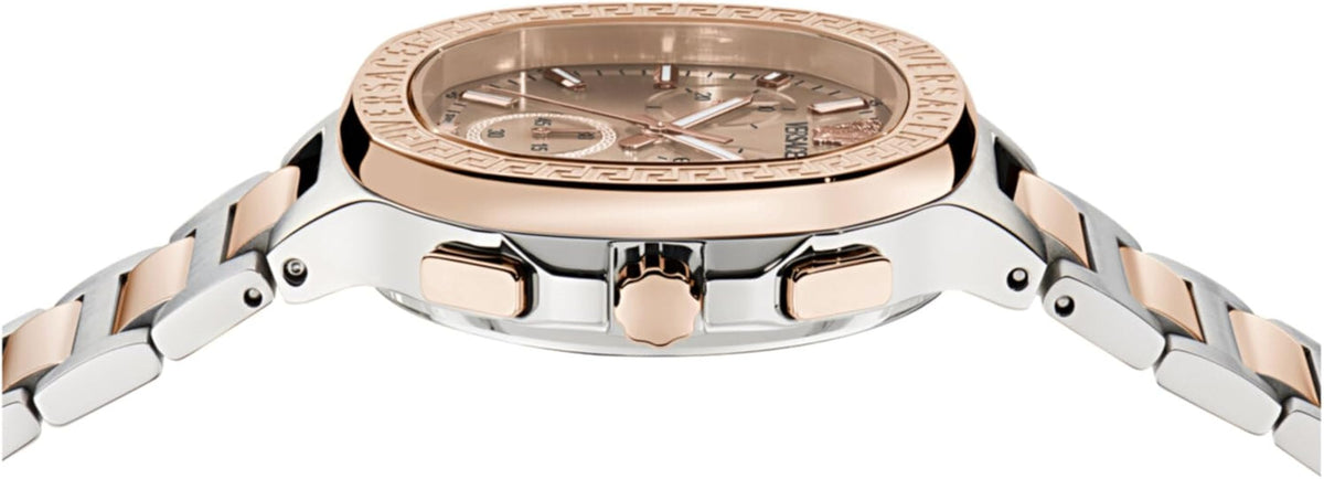 Versace V-Chrono Square Chronograph Quartz Rose Gold Dial Watch VEVCA0524