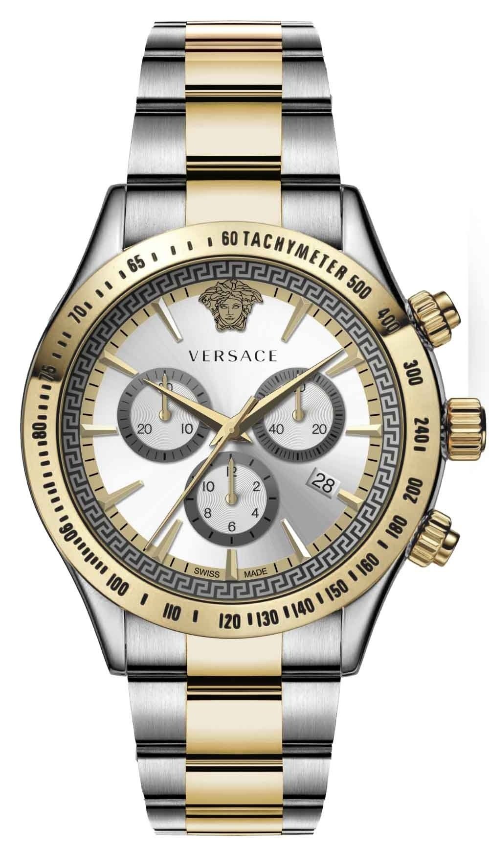 Versace Chronograph Two-Tone Stainless Silver Dial Swiss Movt Watch - VEV700519