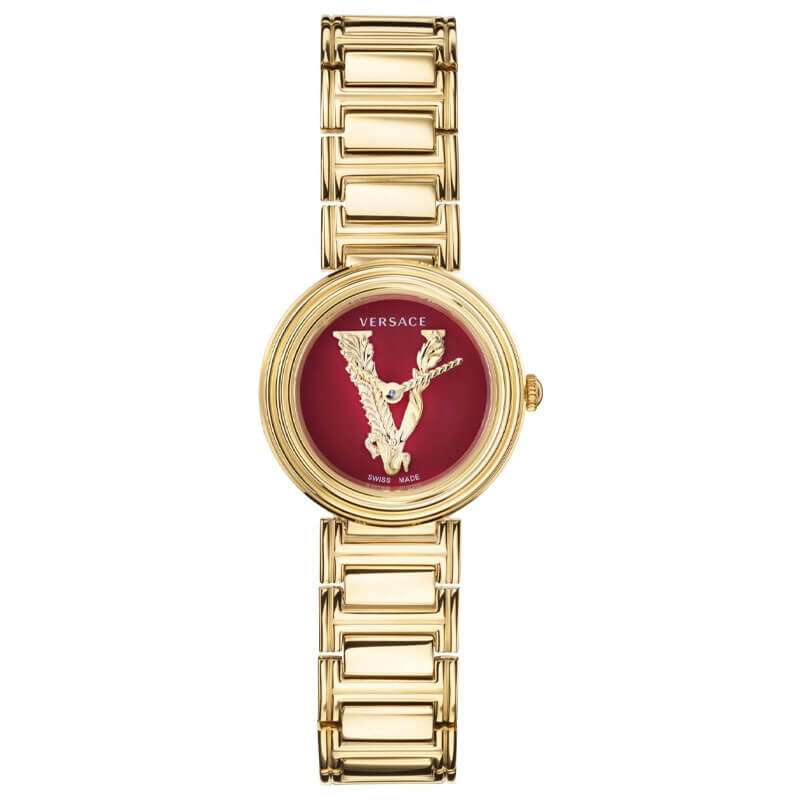 Versace Virtus gold mini women's watch with red dial and Medusa logo