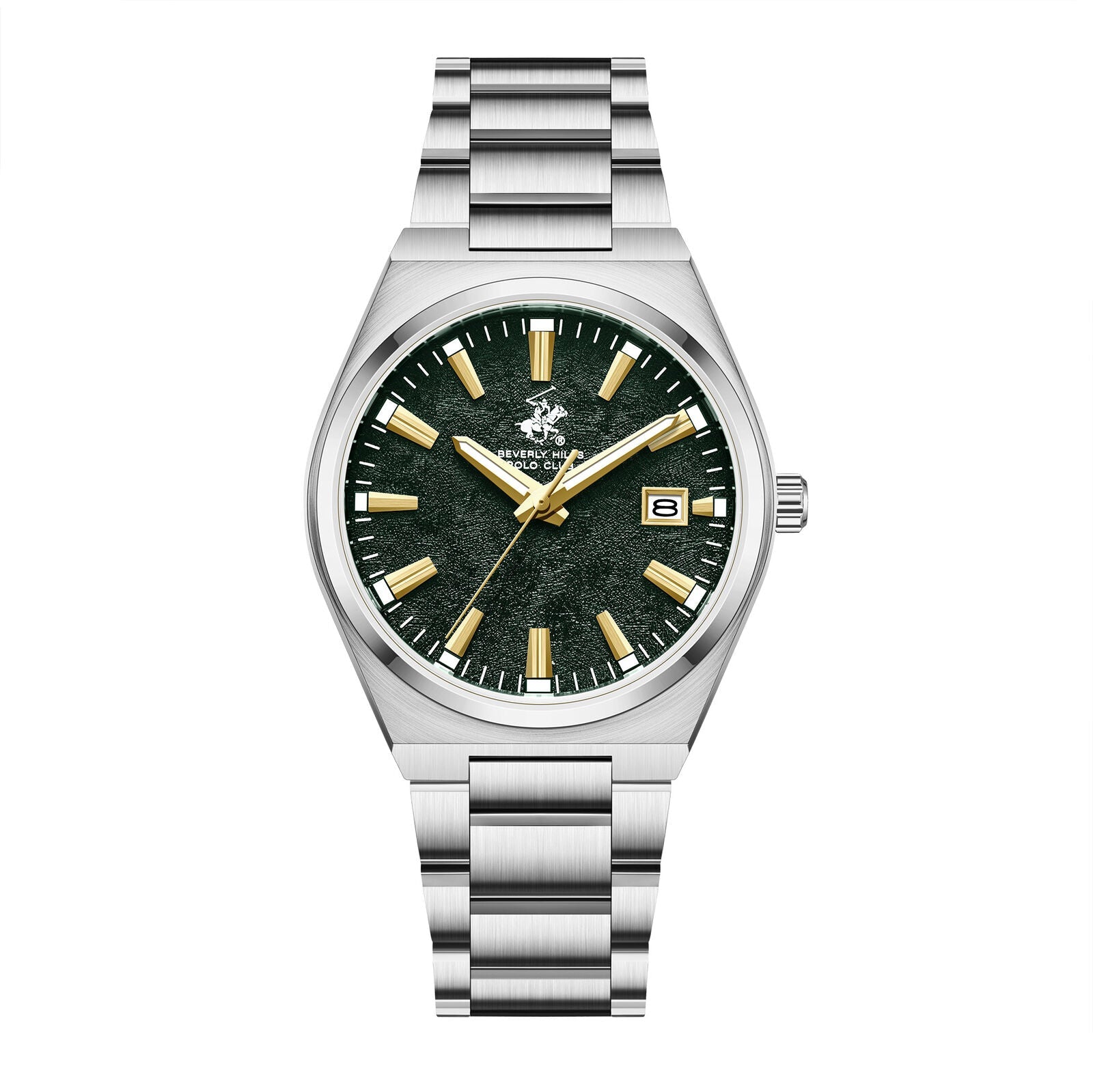 Beverly Hills Polo Club Mother Pearl Green Dial Silver Date Watch BP3851X.370