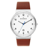 Skagen Ancher White Dial Brown Leather Men's Watch SKW6082