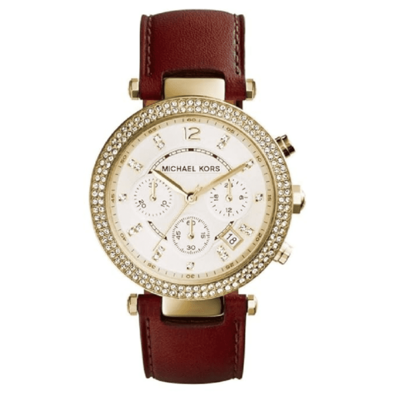 Michael Kors Parker Champagne Gold Dial Brown Leather Strap Watch for Women - MK2249 MK2249 - Image 1