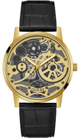 Guess Gold Tone Black Leather Men's Watch GW0570G1