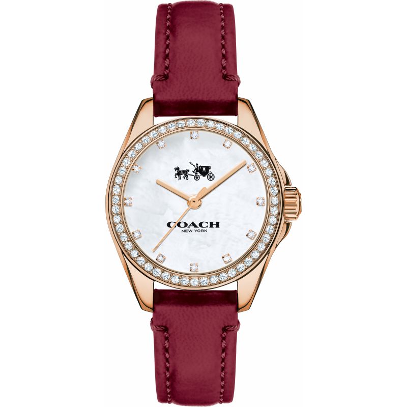 Coach Mother of Pearl Dial Red Leather Strap Ladies Watch 14502315