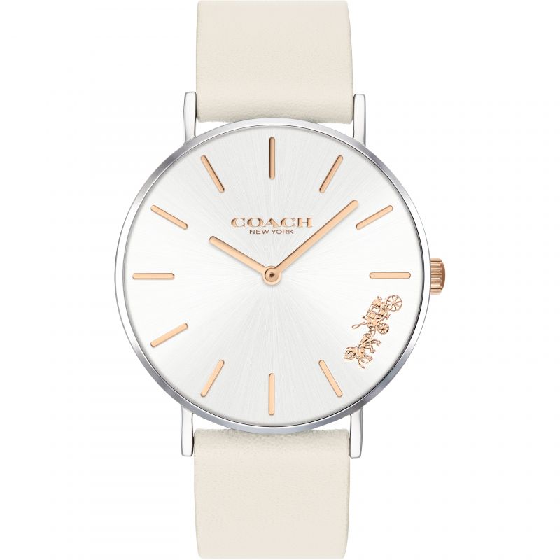 Coach Perry Quartz Silver Dial White Leather Ladies Watch 14503117