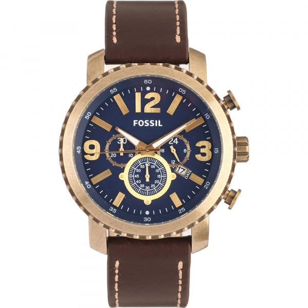 Fossil Vintage Blue Dial Leather Strap Men's Watch BQ2102