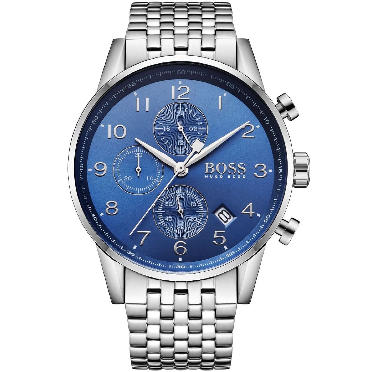 Hugo Boss Navigator Chronograph Blue Dial Silver Steel Strap Watch for Men - 1513498