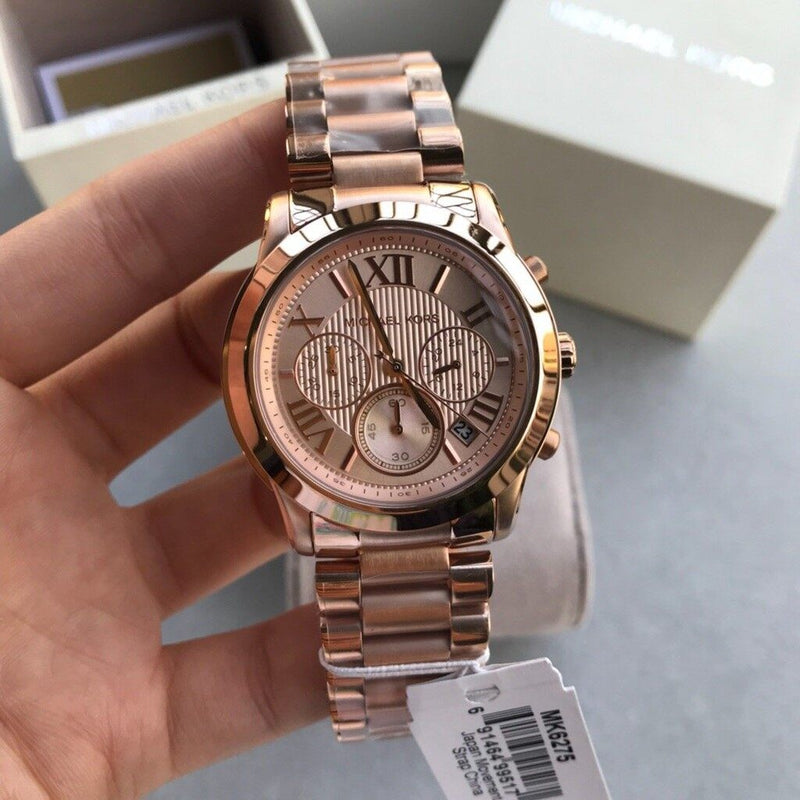 Michael Kors Cooper Chronograph Rose Dial Rose Gold-tone Ladies Watch MK6275